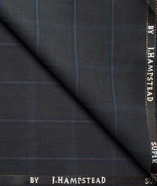 J.Hampstead Men’s Wool Checks Super 100’s Unstitched Suiting Fabric (Dark Grey)